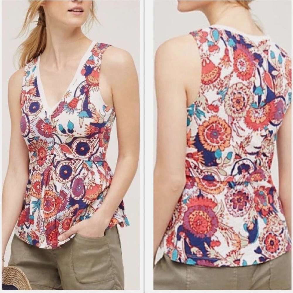 Anthropologie Deletta Amalia Multicolor Floral Tank Peplum Top - Small